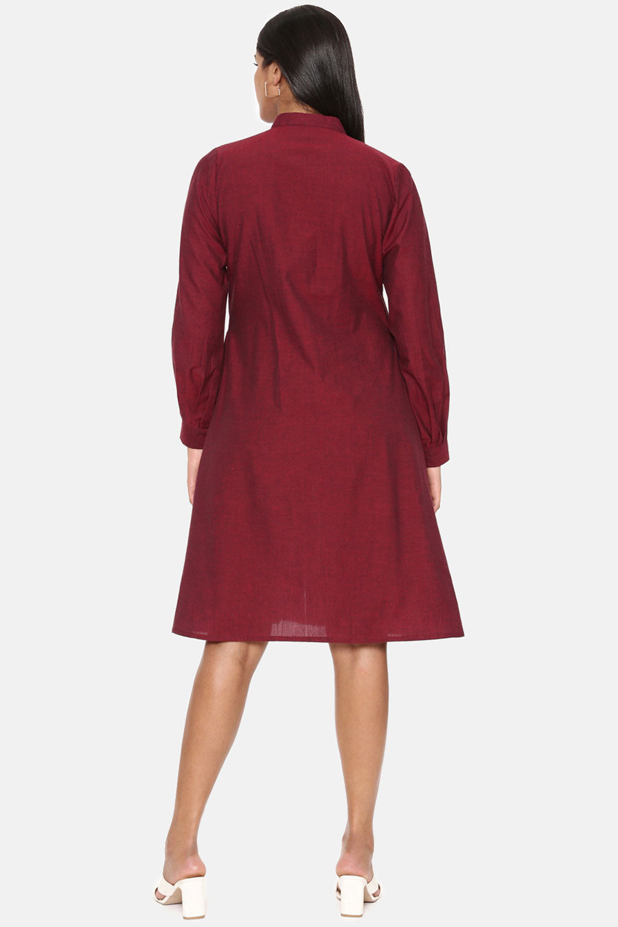 Maroon Cotton Pleated Dress