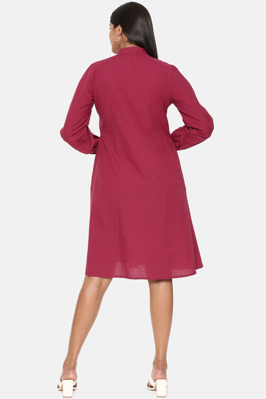 Wine Cotton Pleated Dress