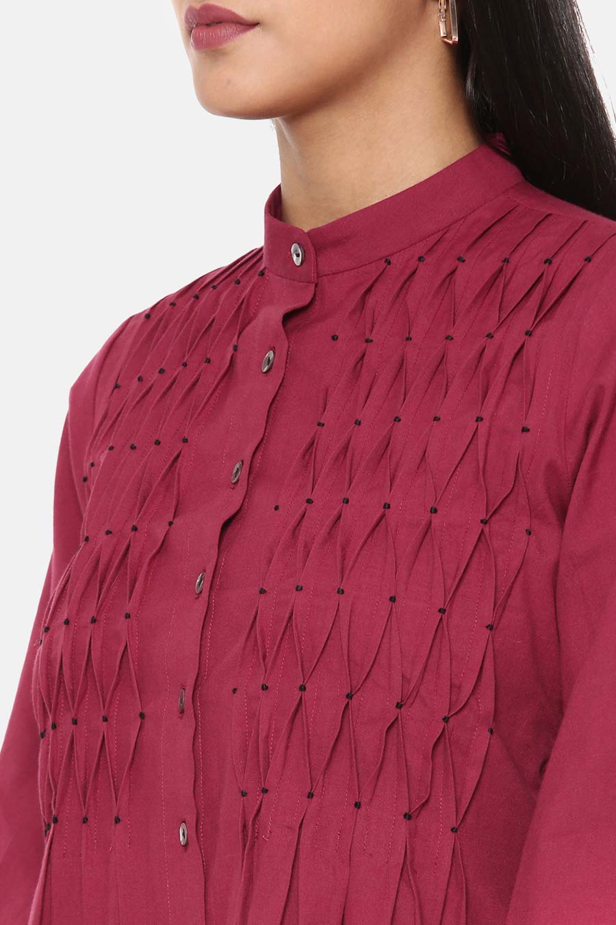 Wine Cotton Pleated Dress