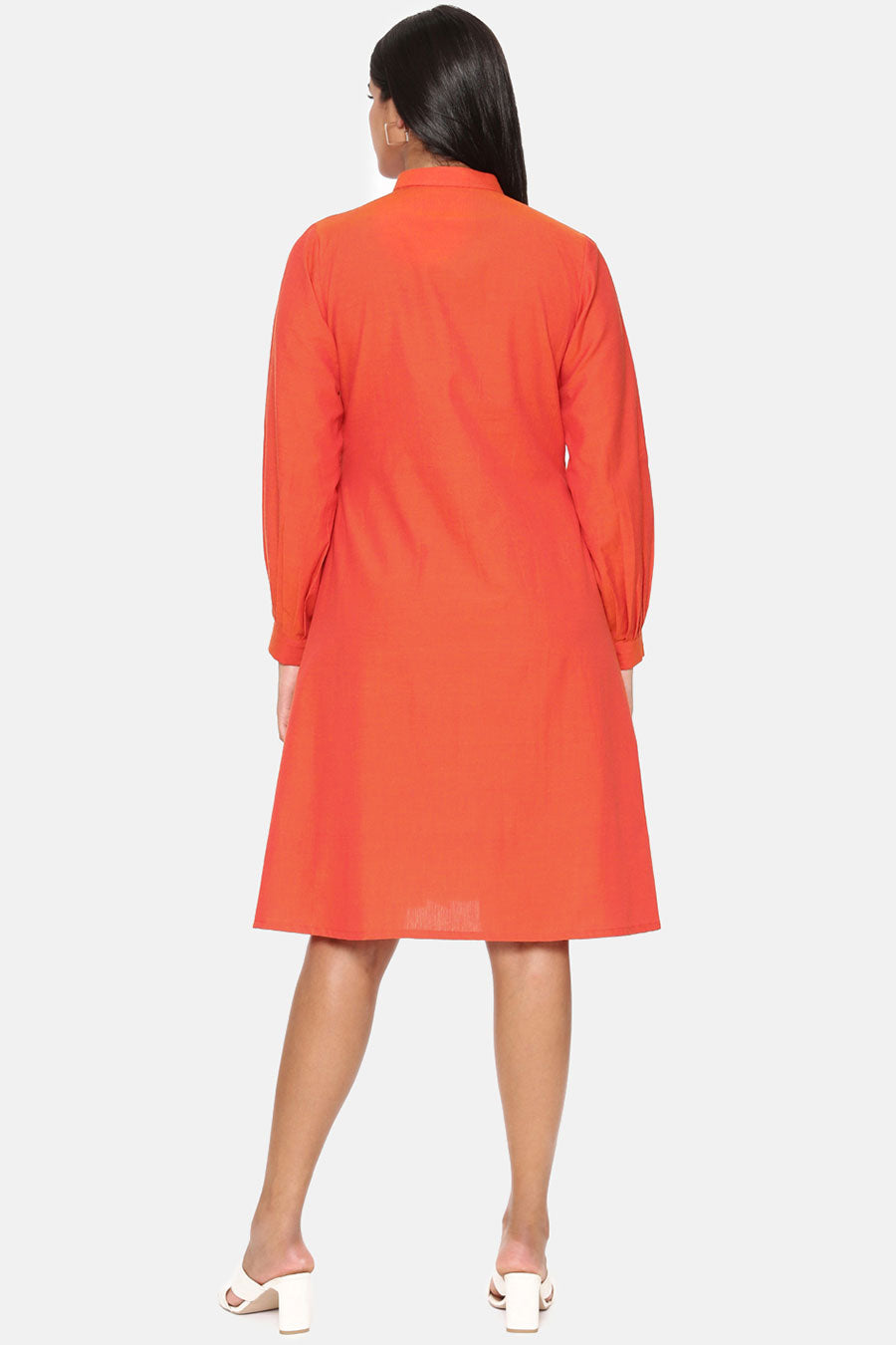 Orange Cotton Pleated Dress