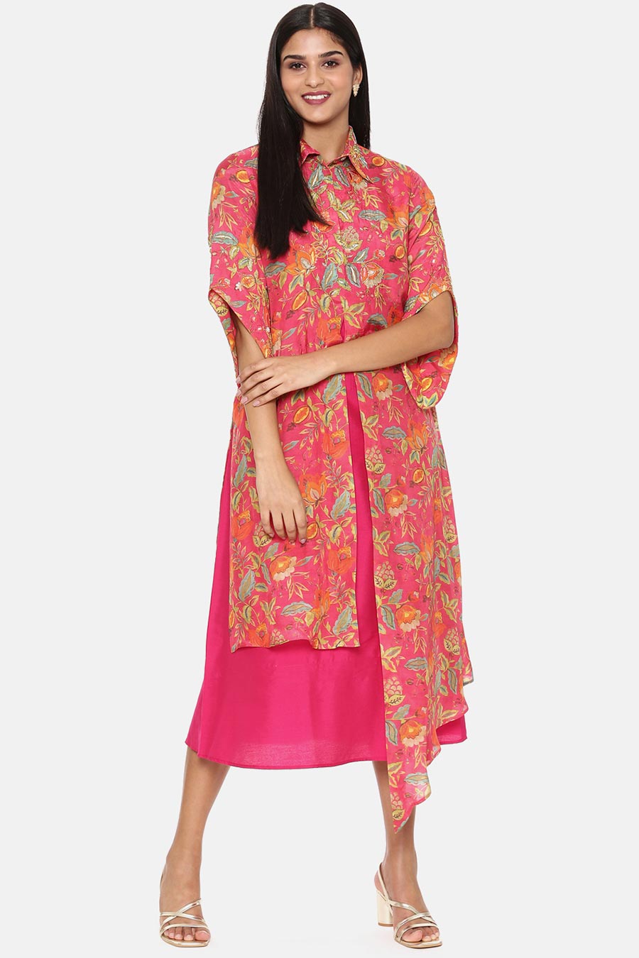 Shop Pink Floral Print Dress by ASMI BY MAYANK MODI at House of ...