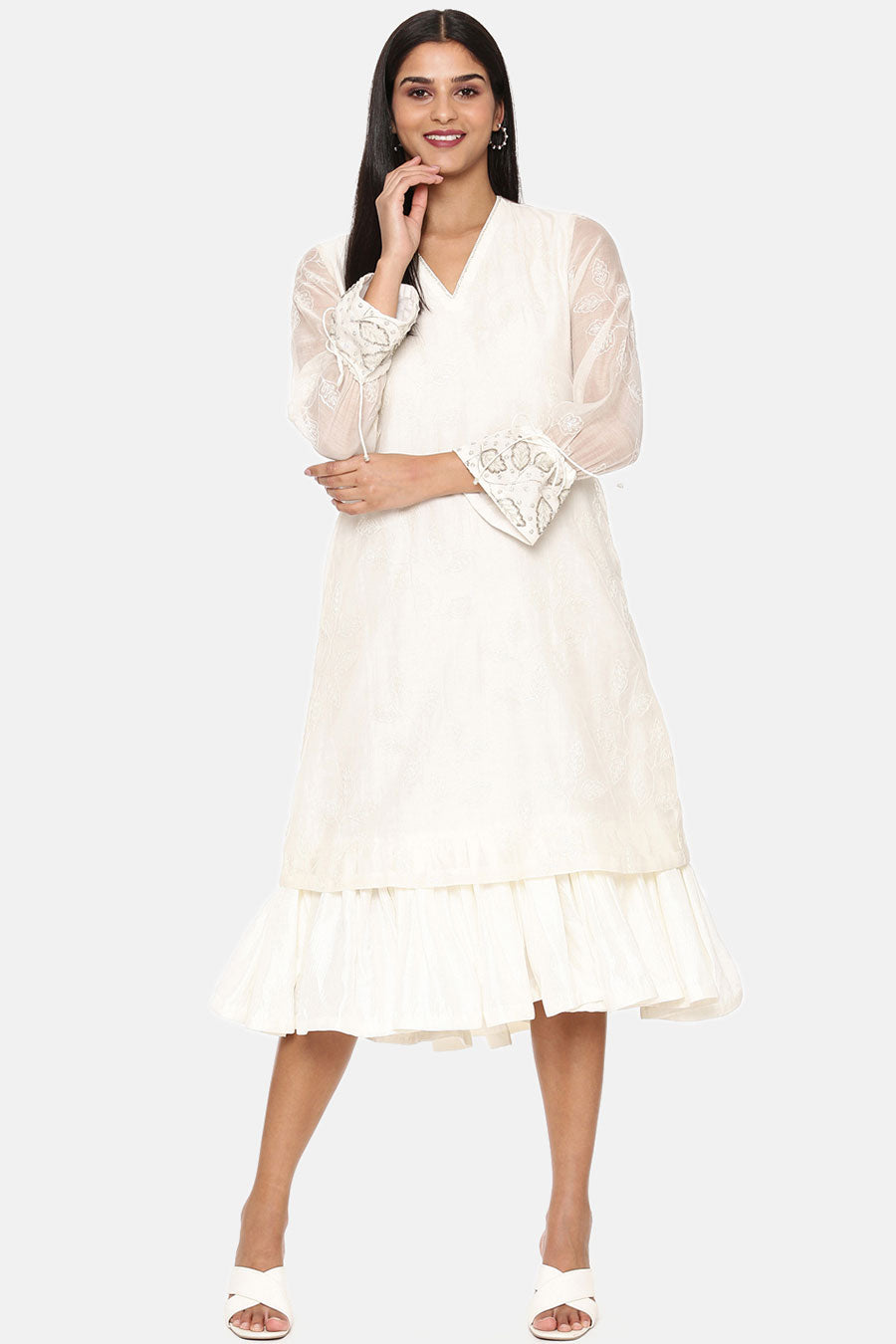 White Embroidered Chanderi Dress