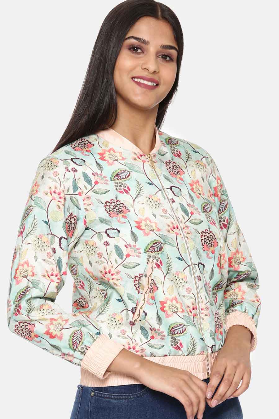Blue Printed Bomber Jacket