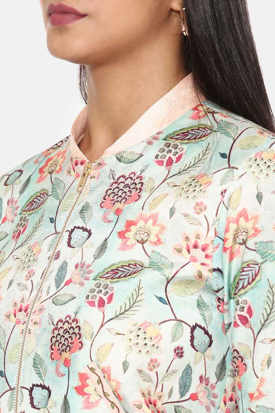 Blue Printed Bomber Jacket