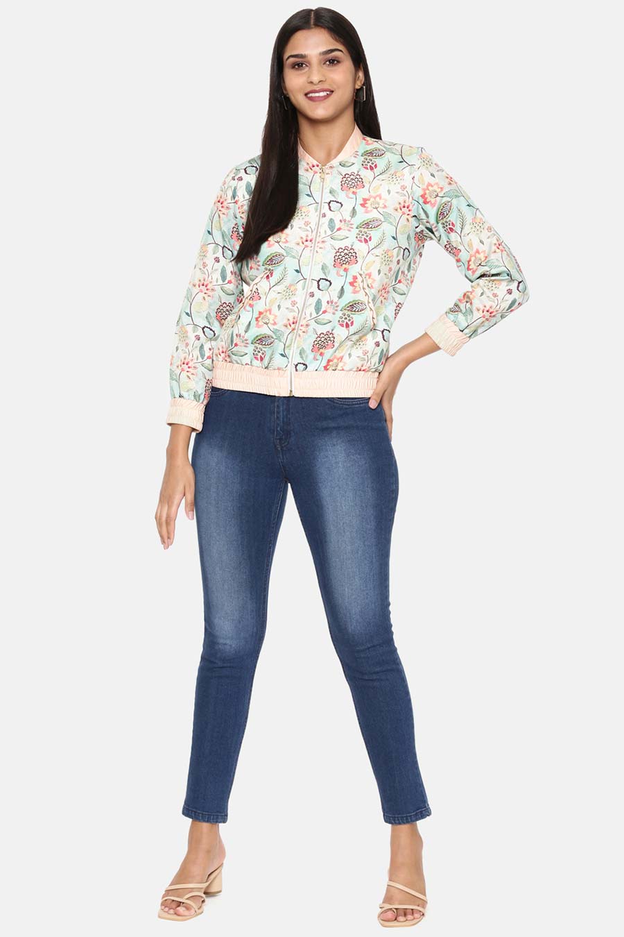 Blue Printed Bomber Jacket