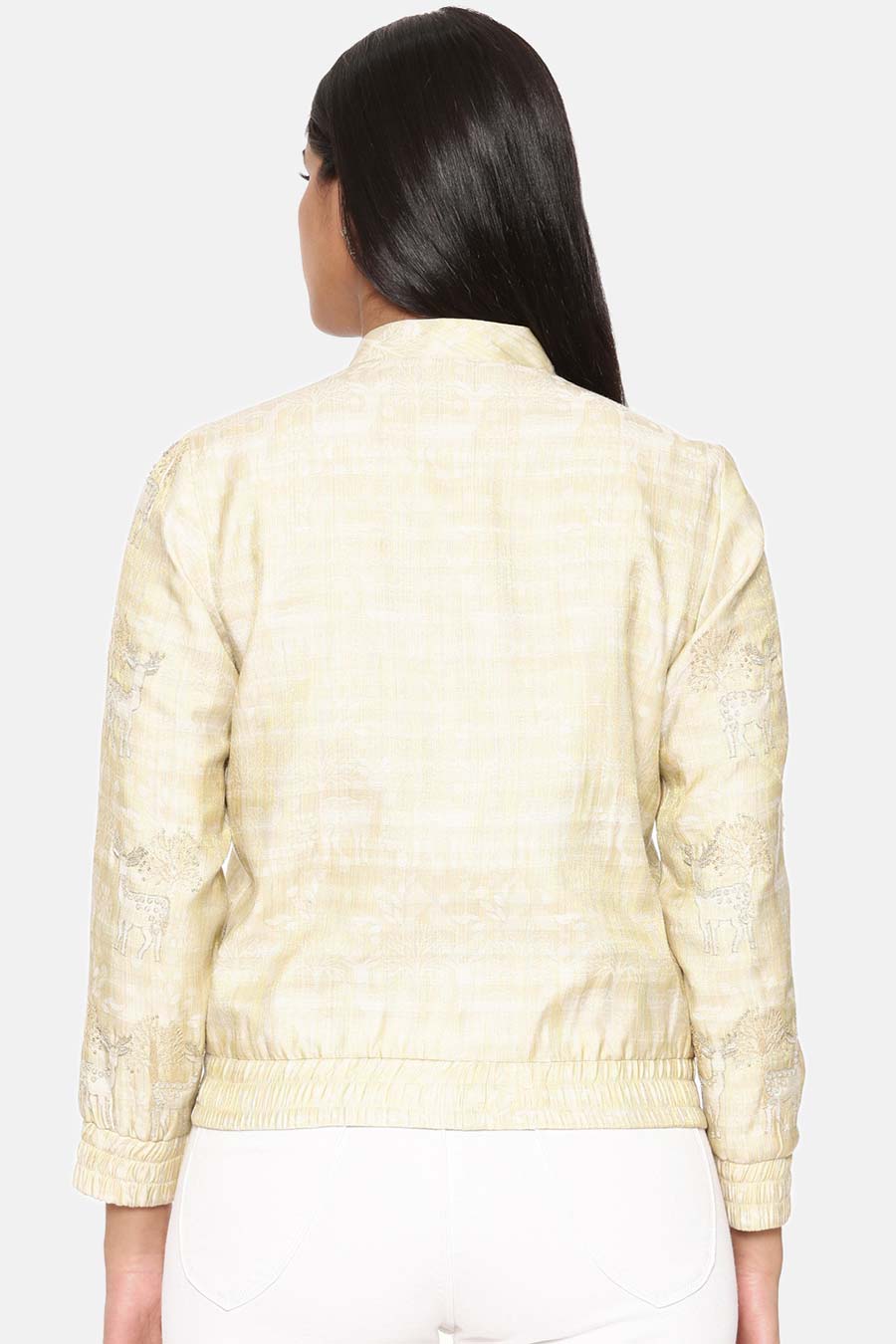 Gold Printed Silk Bomber Jacket