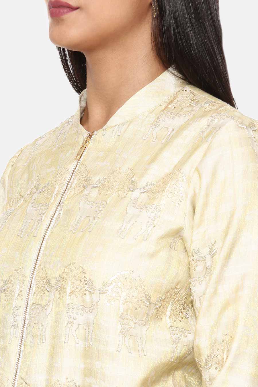 Gold Printed Silk Bomber Jacket