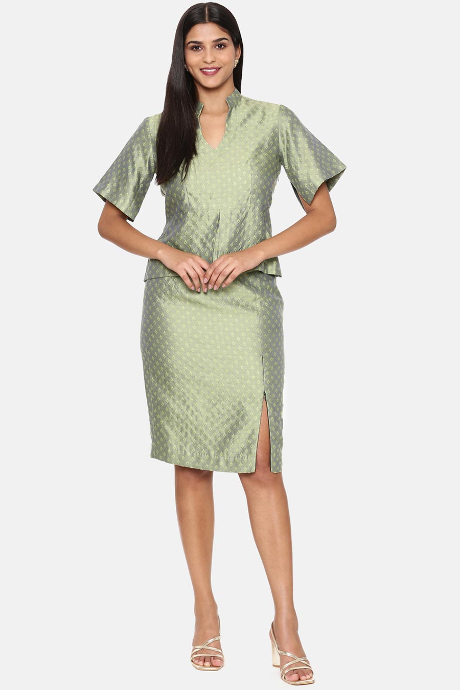 Green Silk Jacquard Co-Ord Set