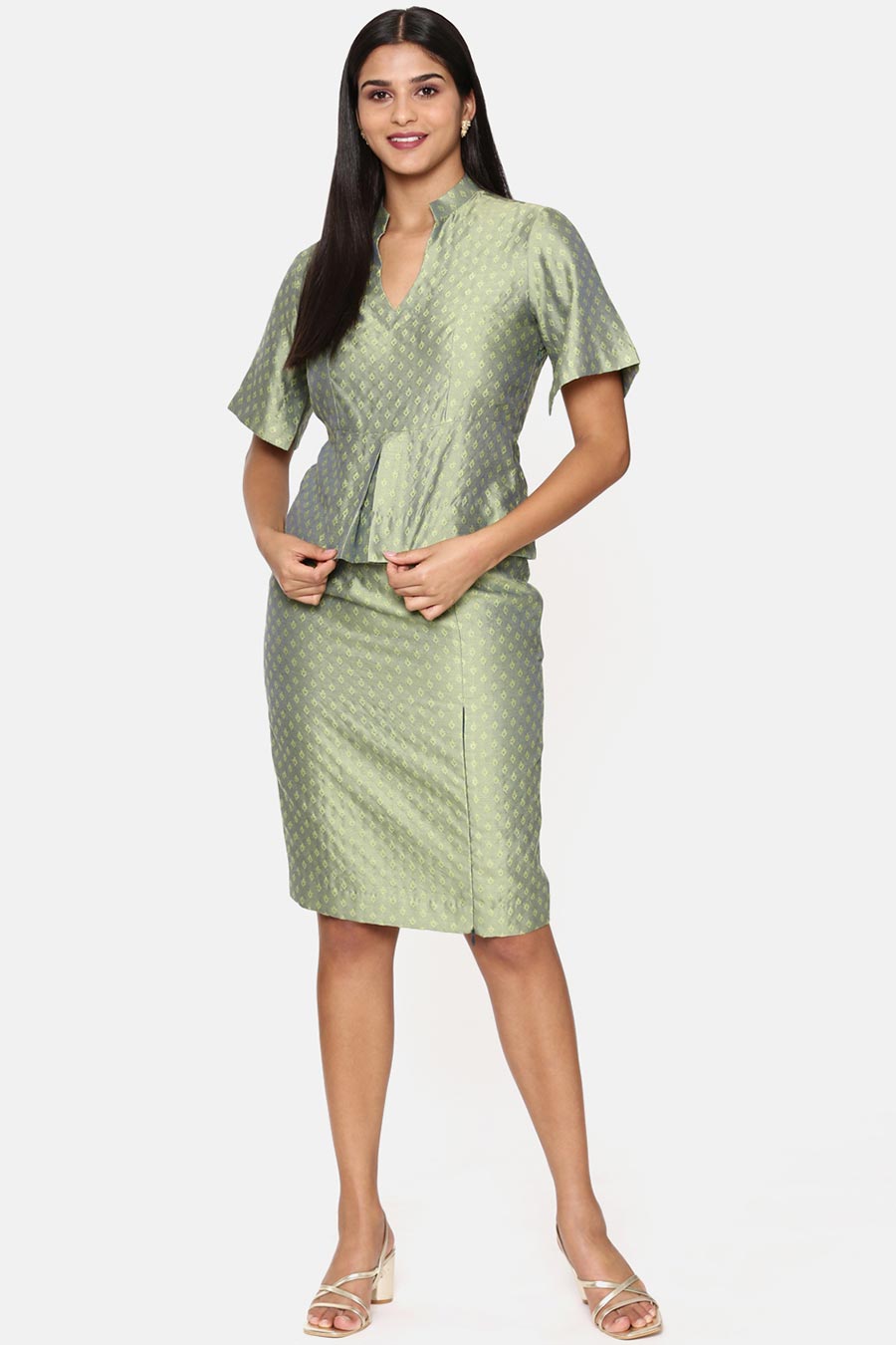 Green Silk Jacquard Co-Ord Set