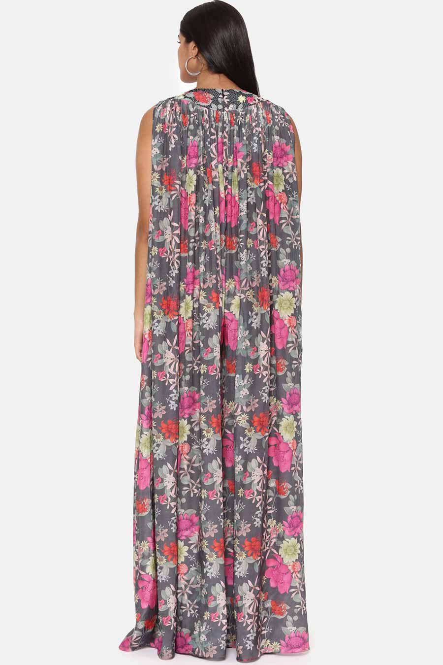 Grey Floral Print Muslin Jumpsuit