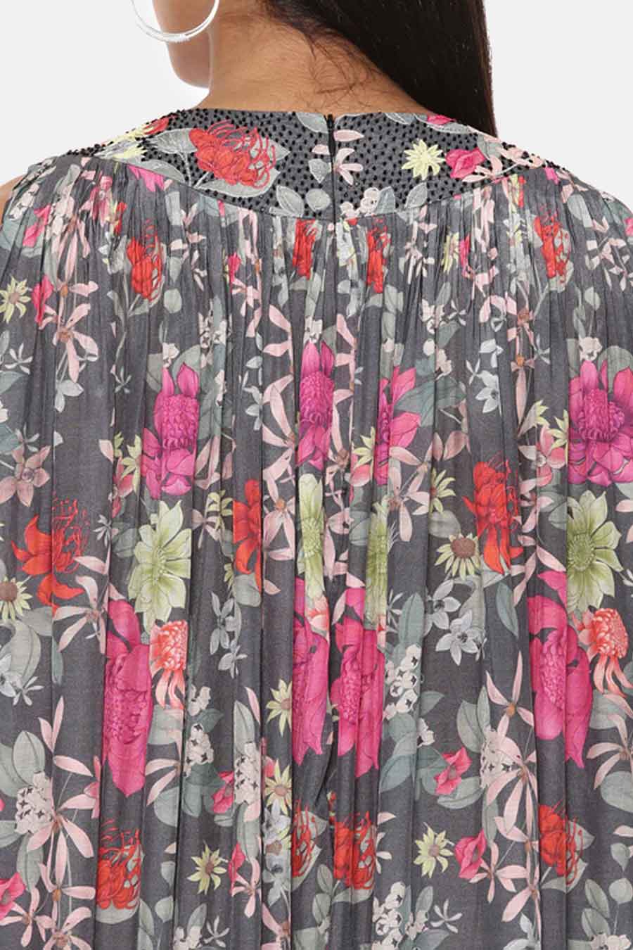 Grey Floral Print Muslin Jumpsuit