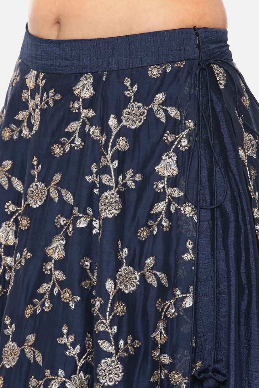 Blue Chanderi Embroidered Lehenga Set