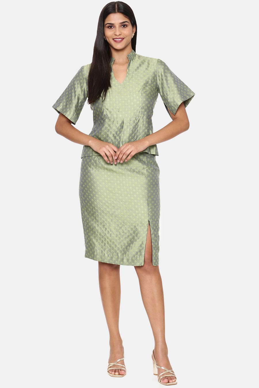 Green Silk Jaquard Skirt
