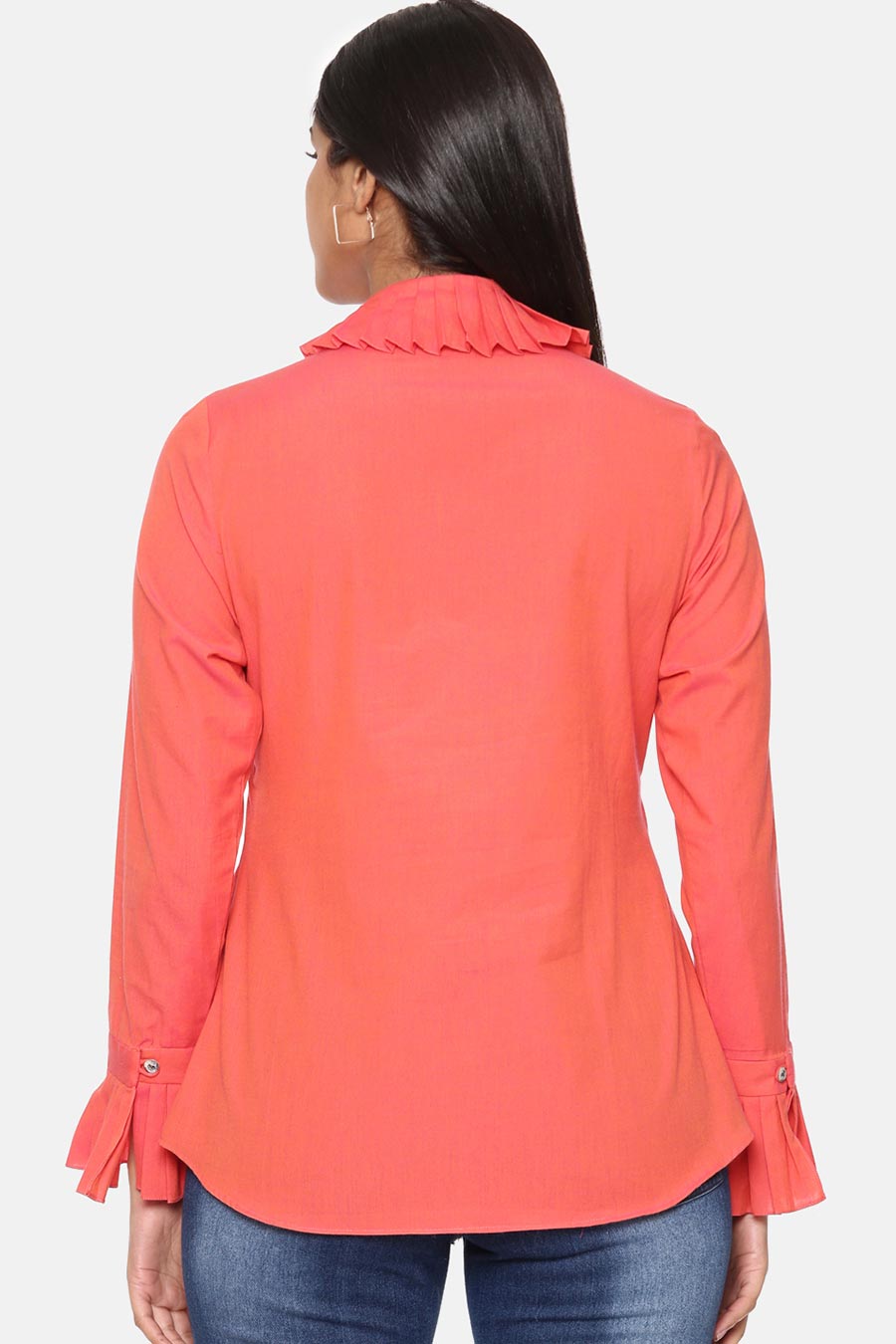 Red Cotton Pleated Shirt