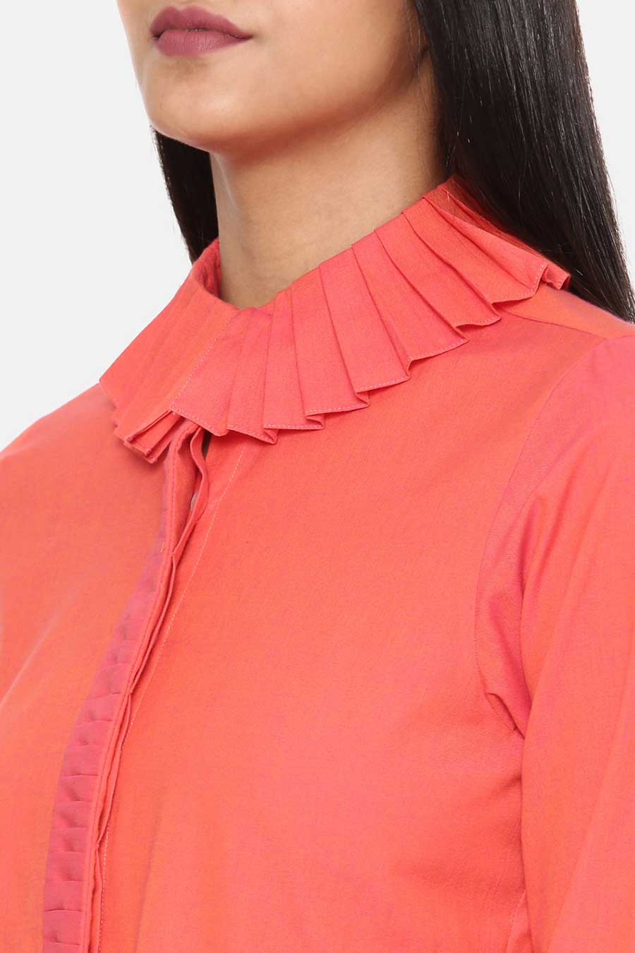 Red Cotton Pleated Shirt