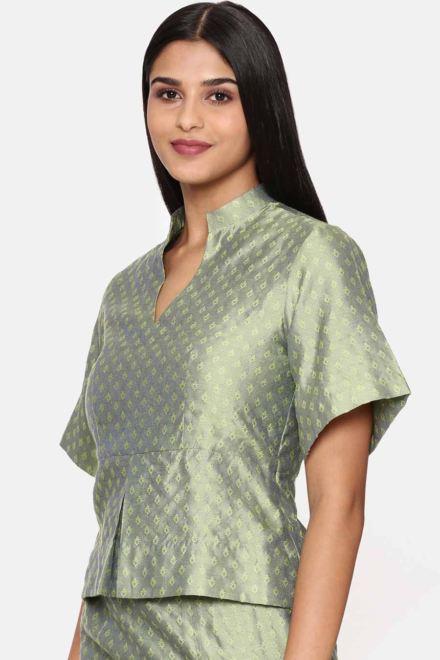 Green Silk Jaquard Top