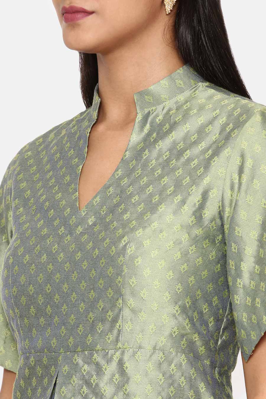 Green Silk Jaquard Top