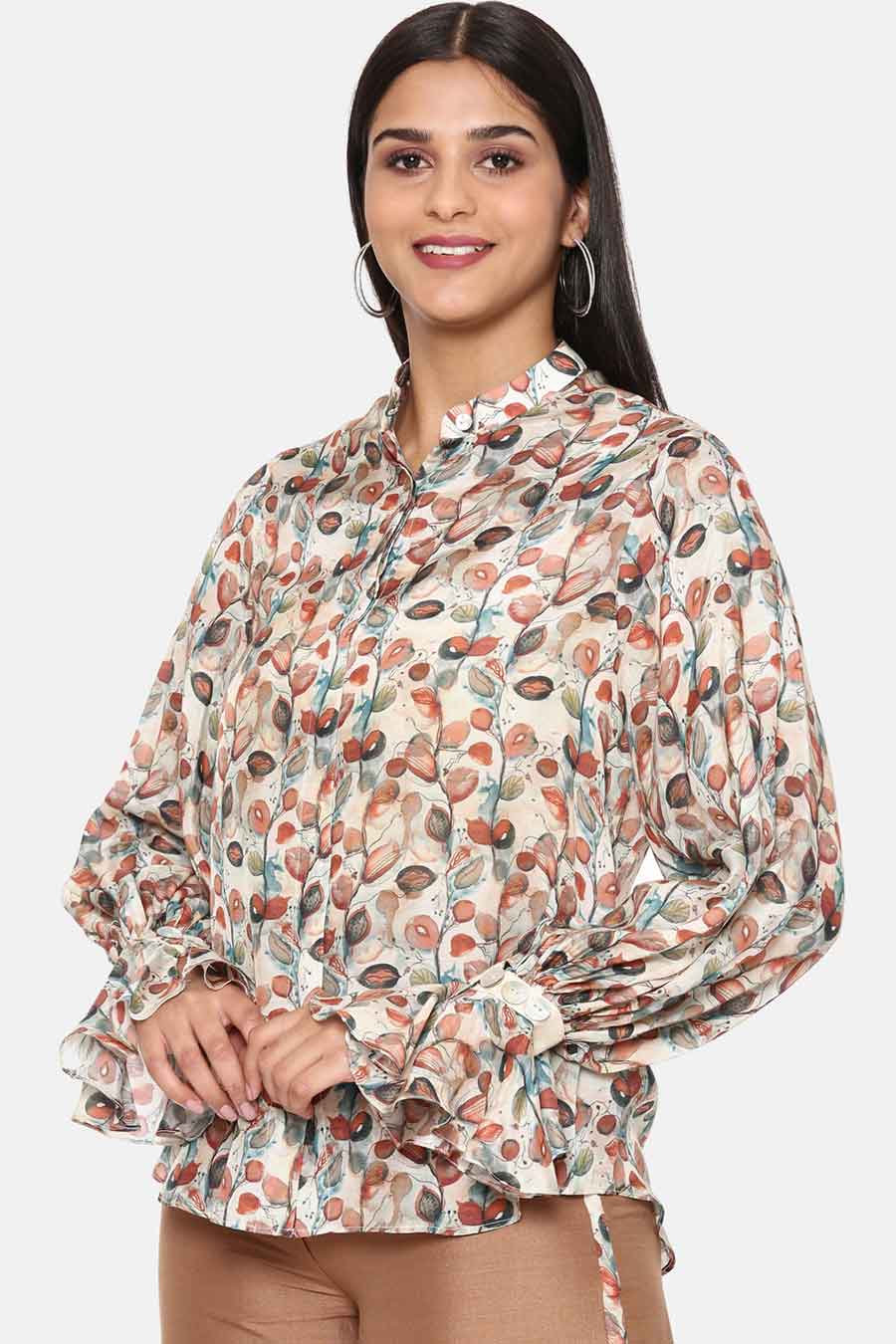 Brown Printed Muslin Shirt