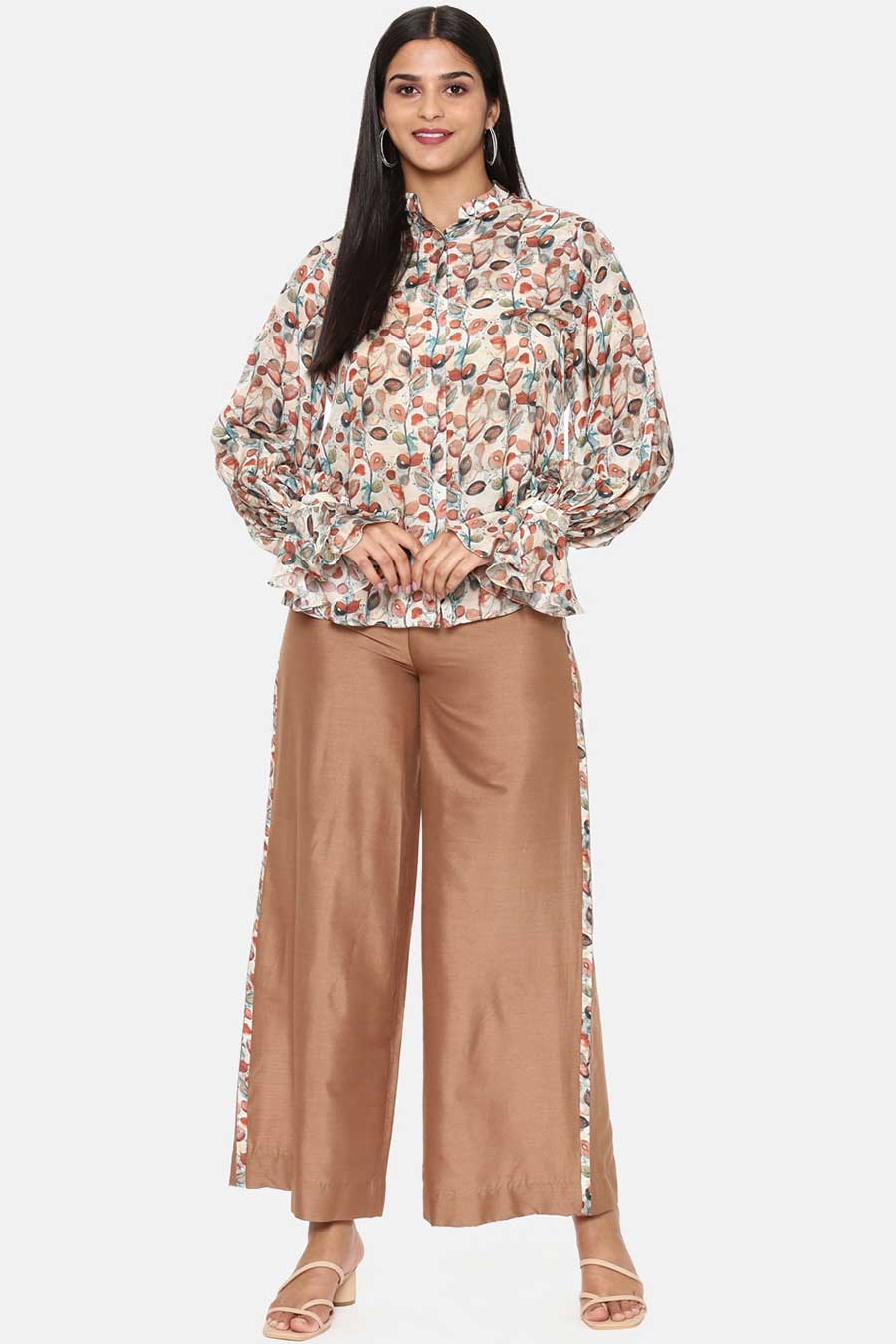 Brown Printed Muslin Shirt