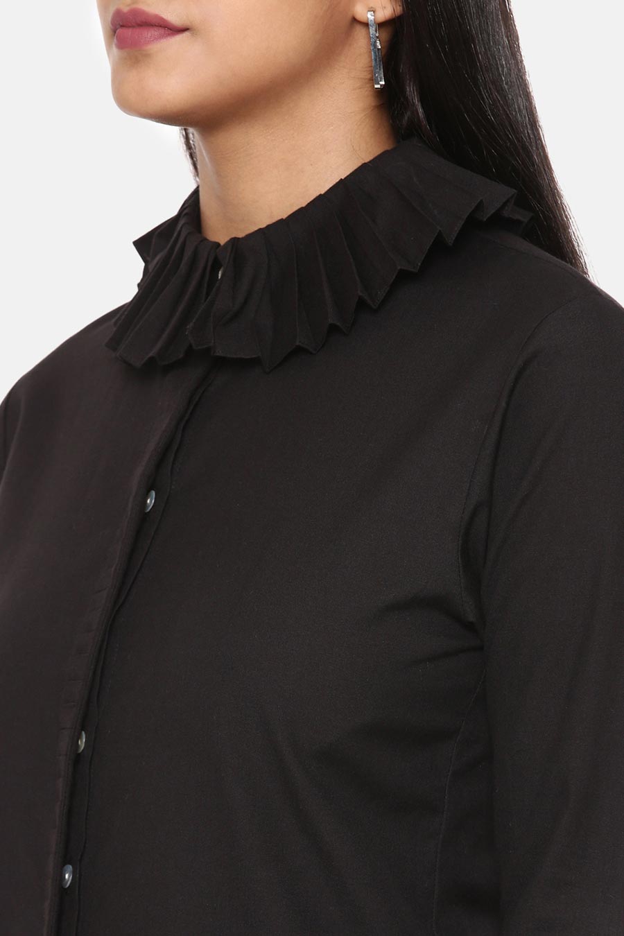 Black Pleated Cotton Shirt