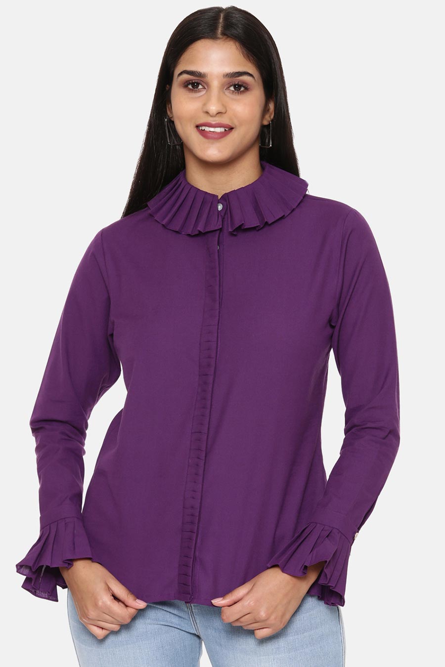 Purple Pleated Cotton Shirt