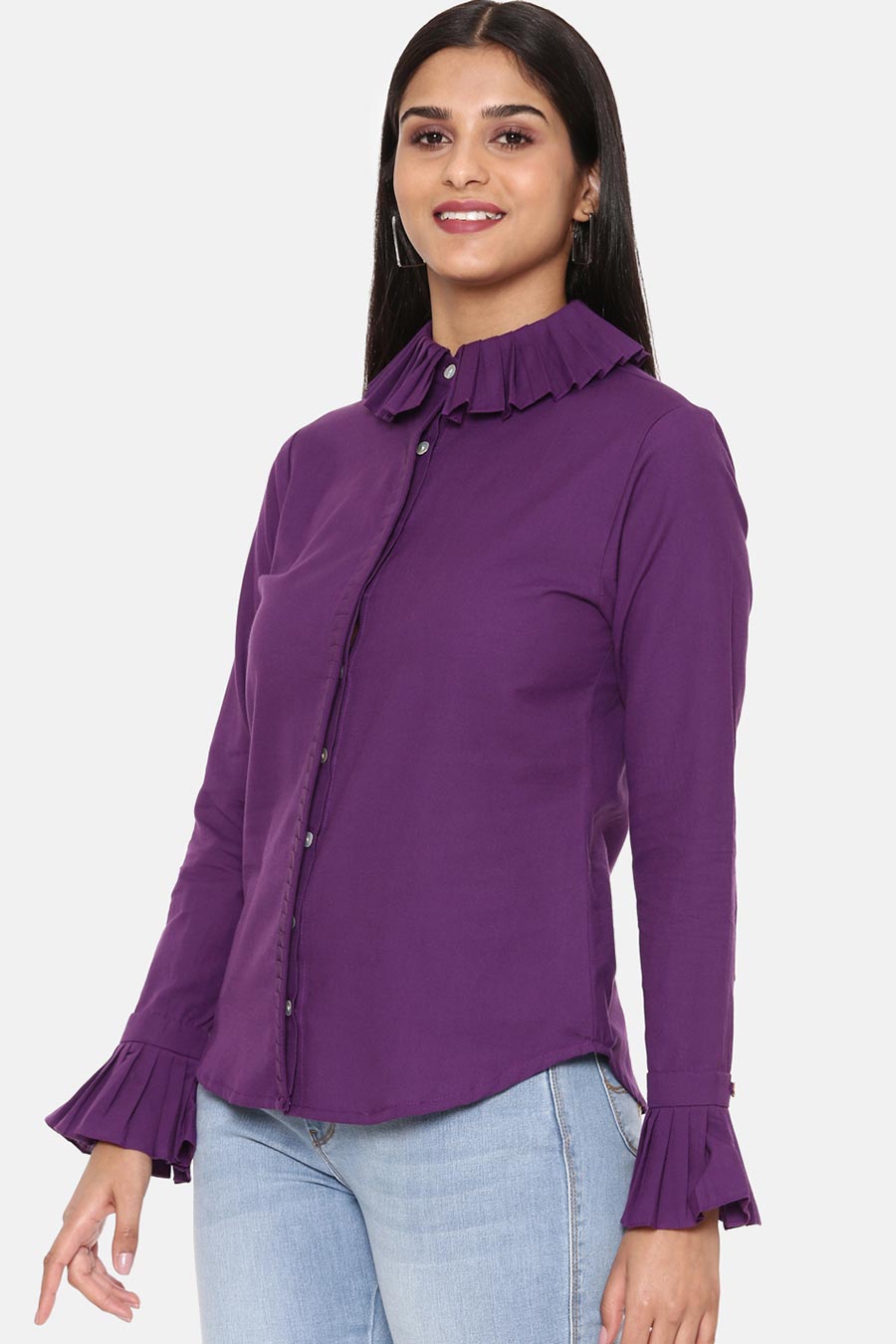 Purple Pleated Cotton Shirt