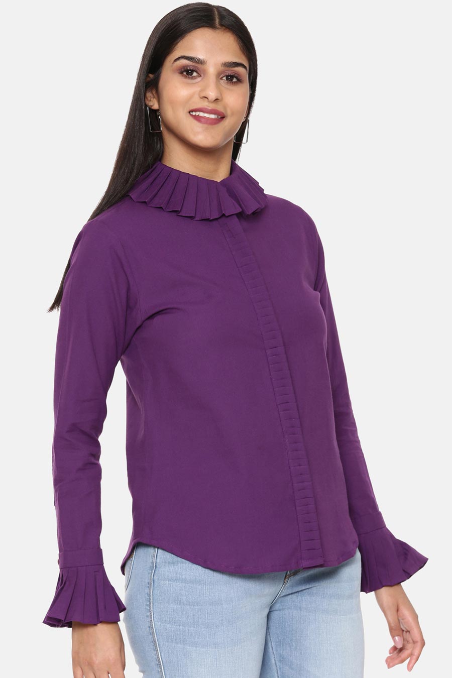 Purple Pleated Cotton Shirt