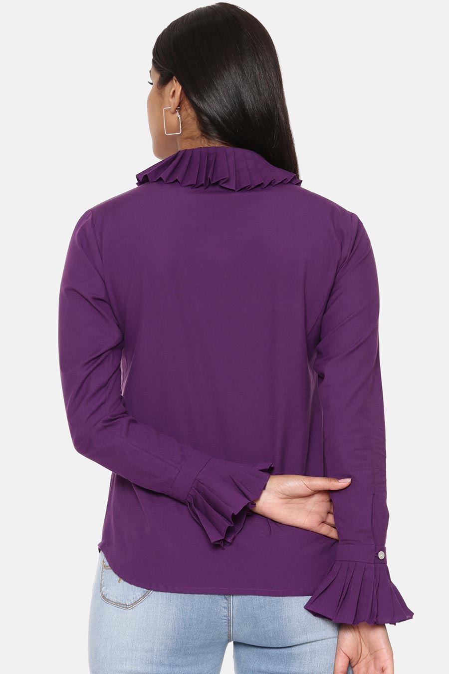 Purple Pleated Cotton Shirt