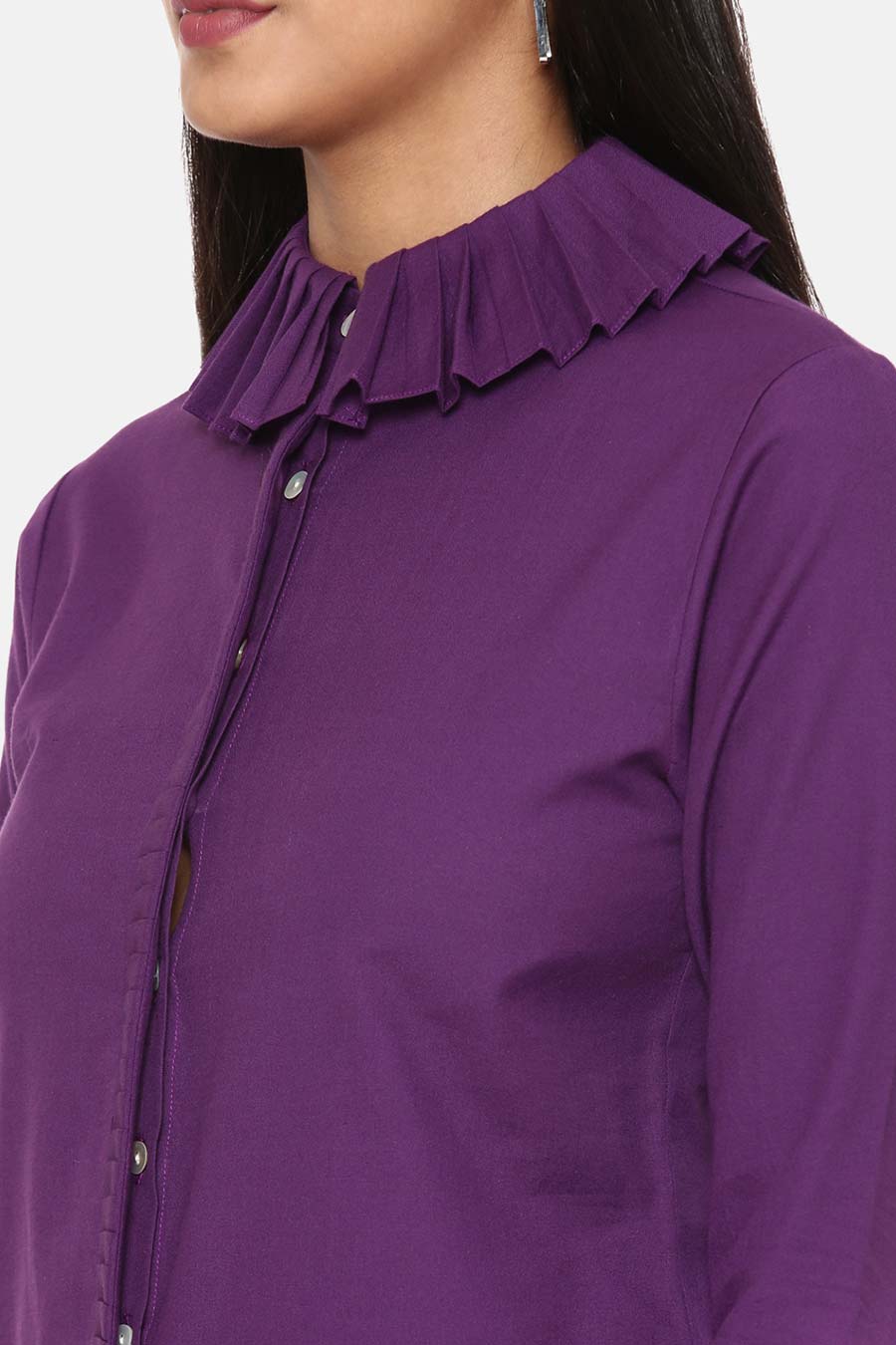 Purple Pleated Cotton Shirt