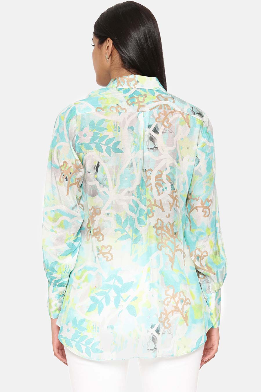 Blue Floral Print Muslin Shirt