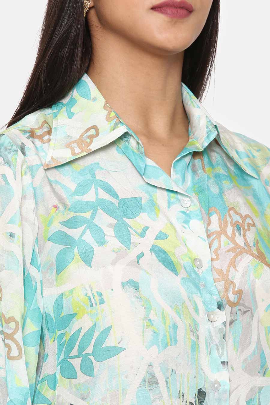 Blue Floral Print Muslin Shirt