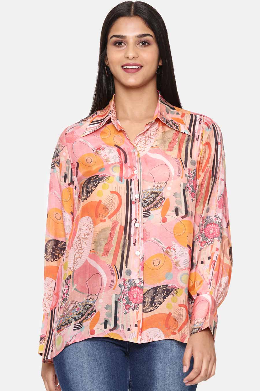 Pink Printed Muslin Shirt
