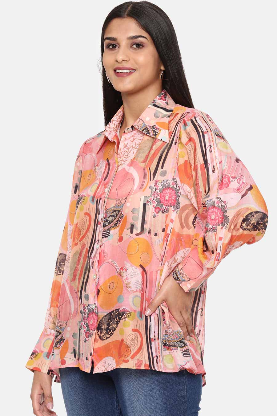 Pink Printed Muslin Shirt