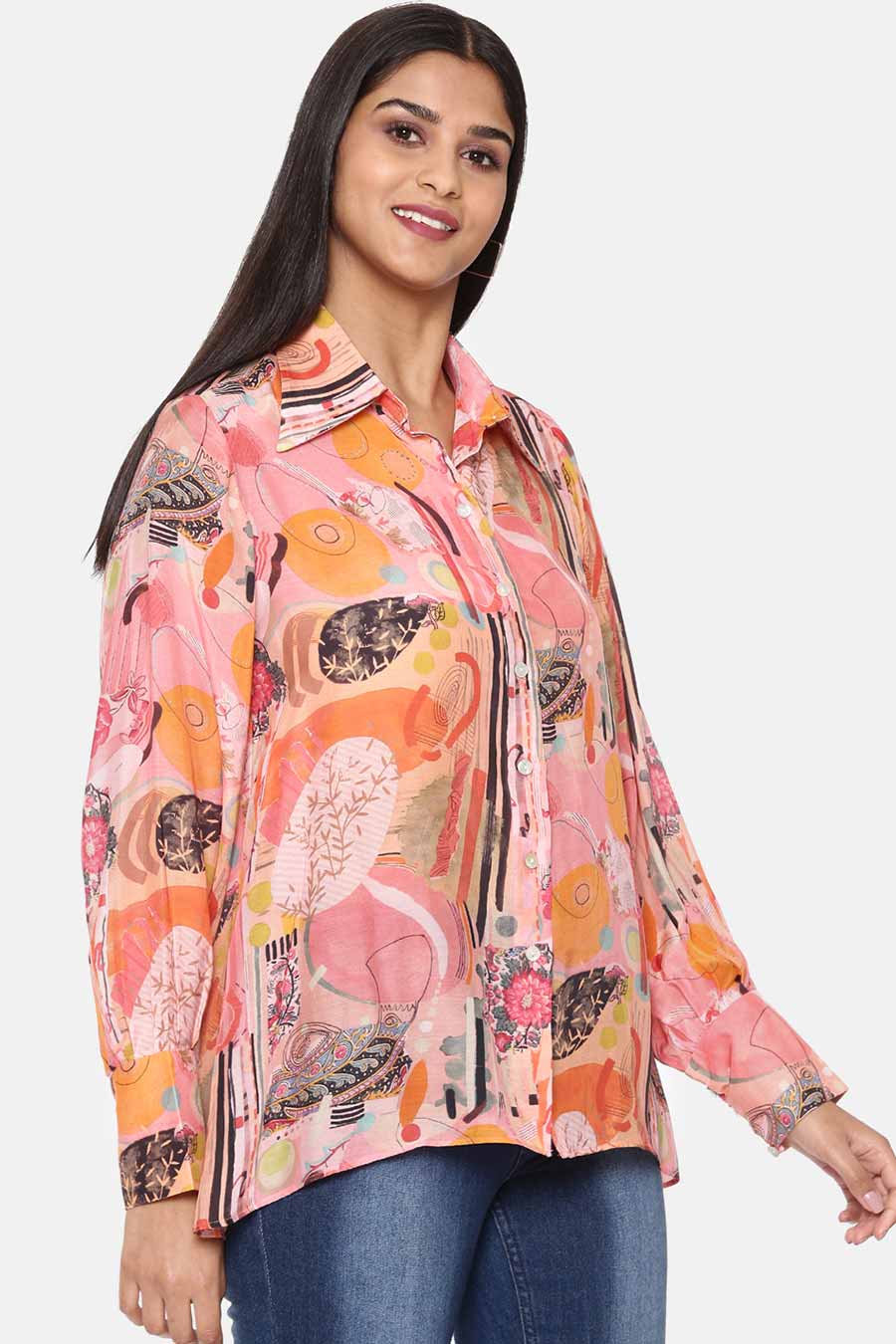 Pink Printed Muslin Shirt