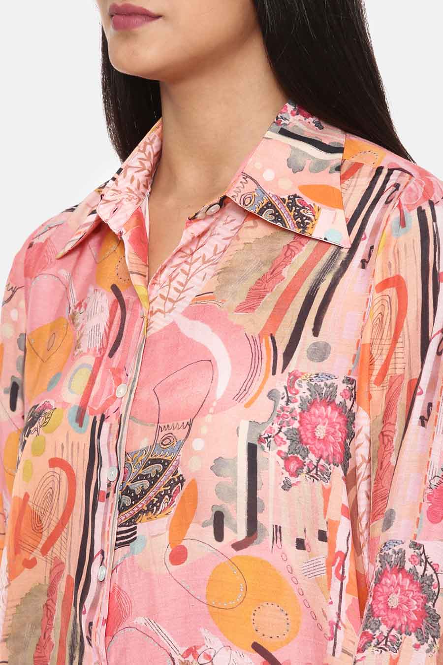 Pink Printed Muslin Shirt