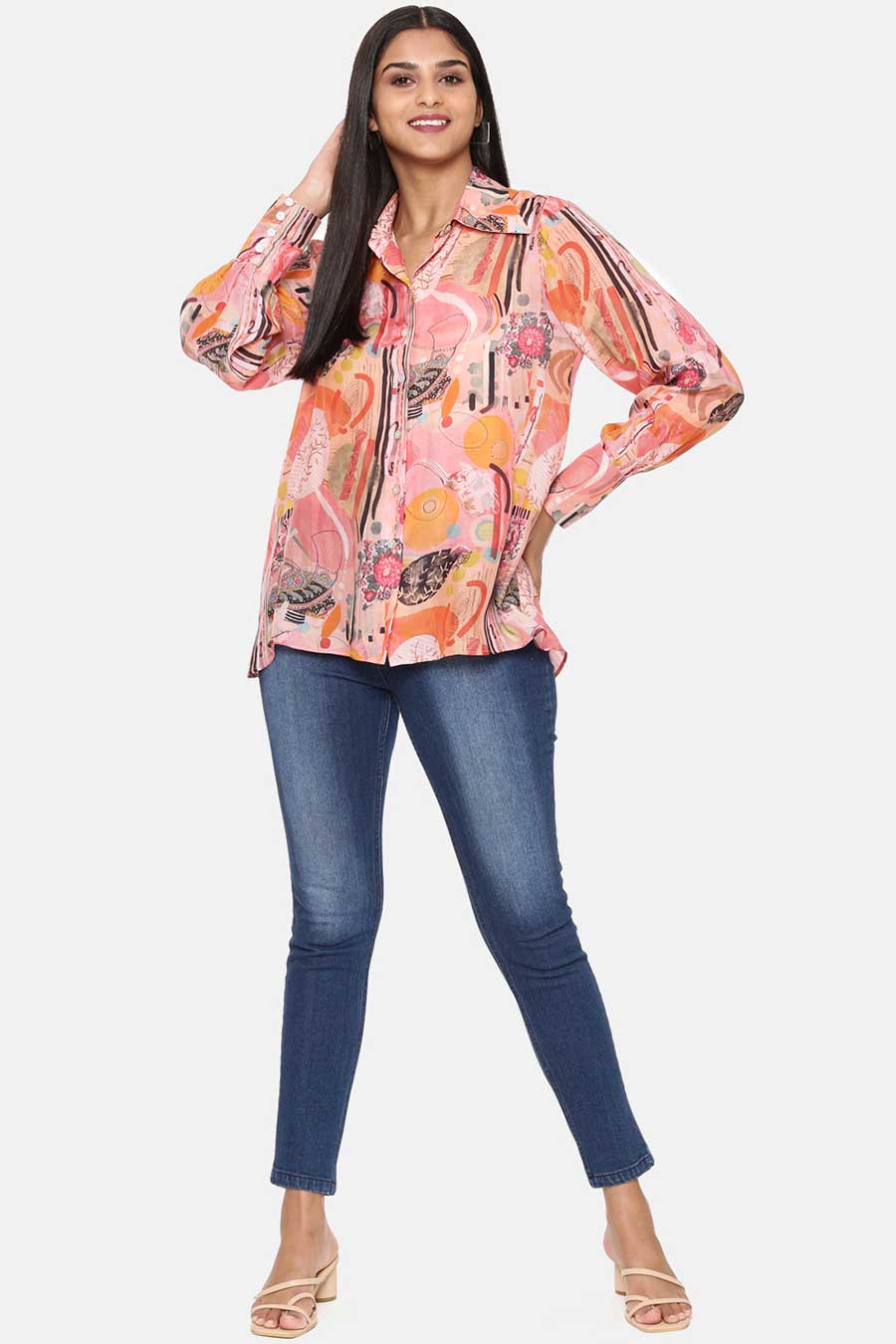 Pink Printed Muslin Shirt
