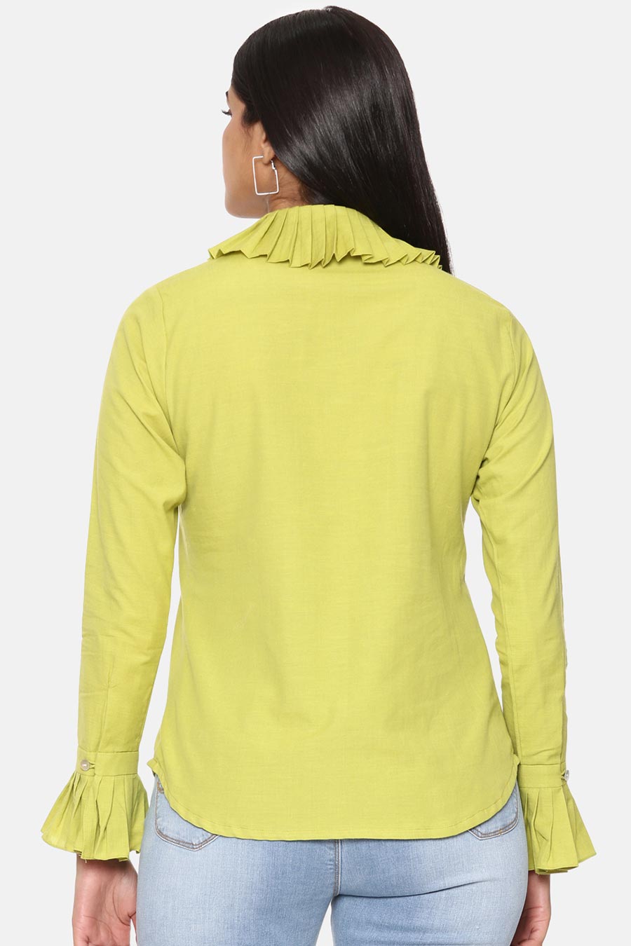 Green Pleated Cotton Shirt
