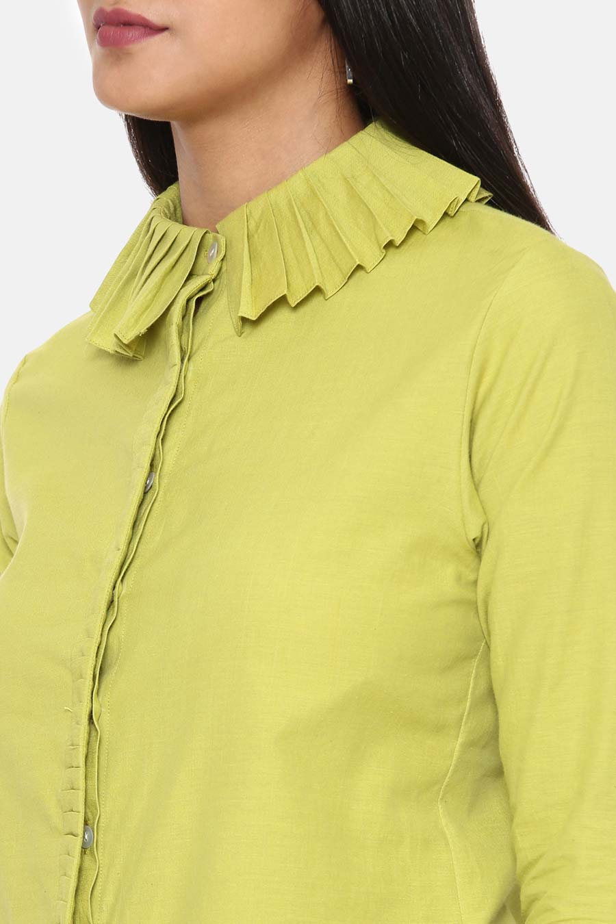Green Pleated Cotton Shirt