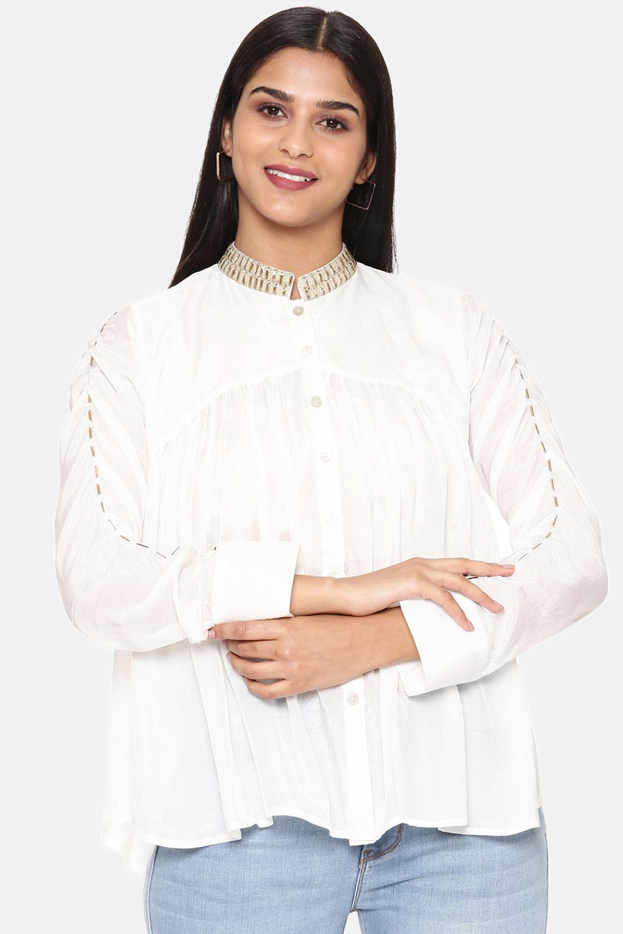 White Embroidered Muslin Shirt