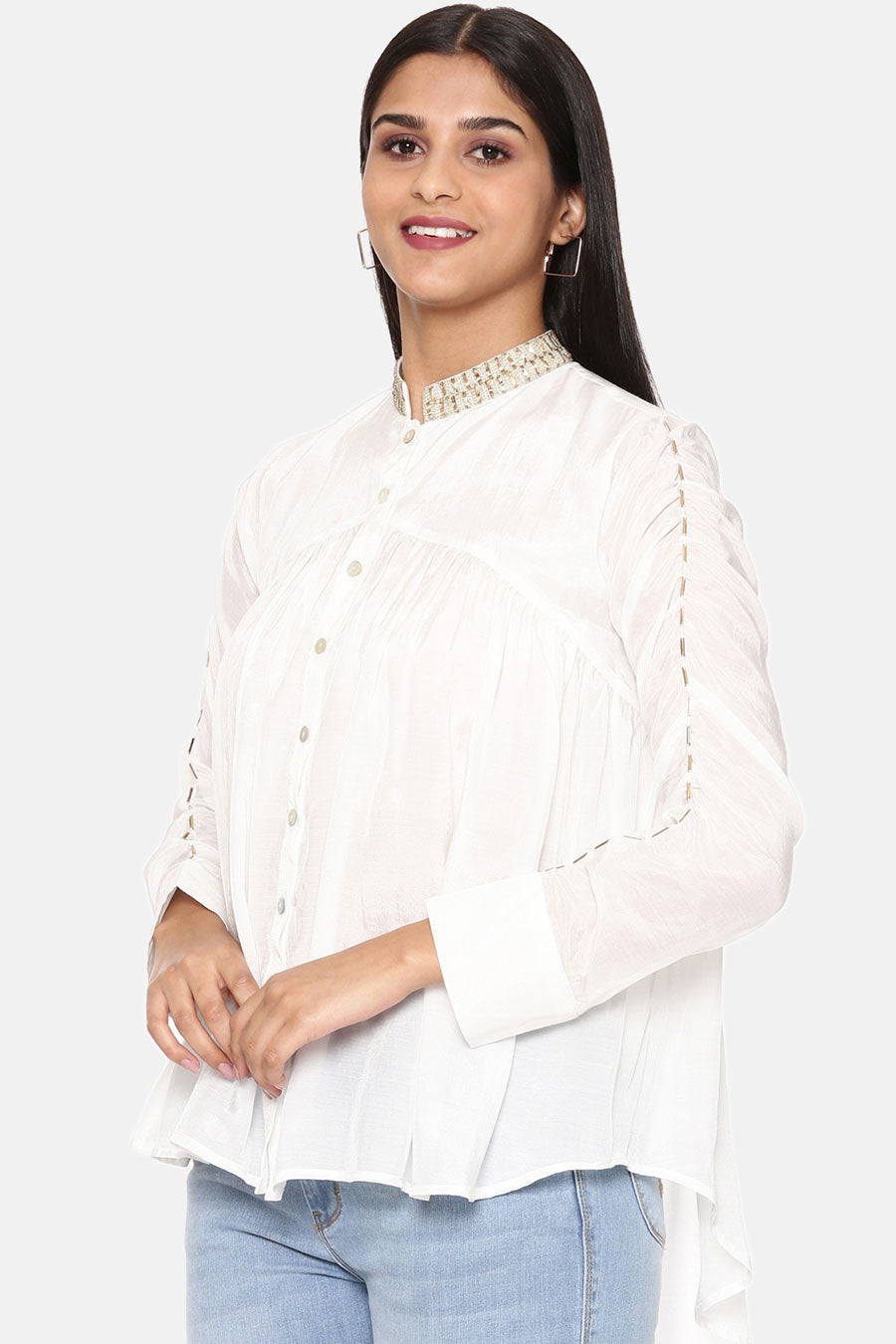 White Embroidered Muslin Shirt