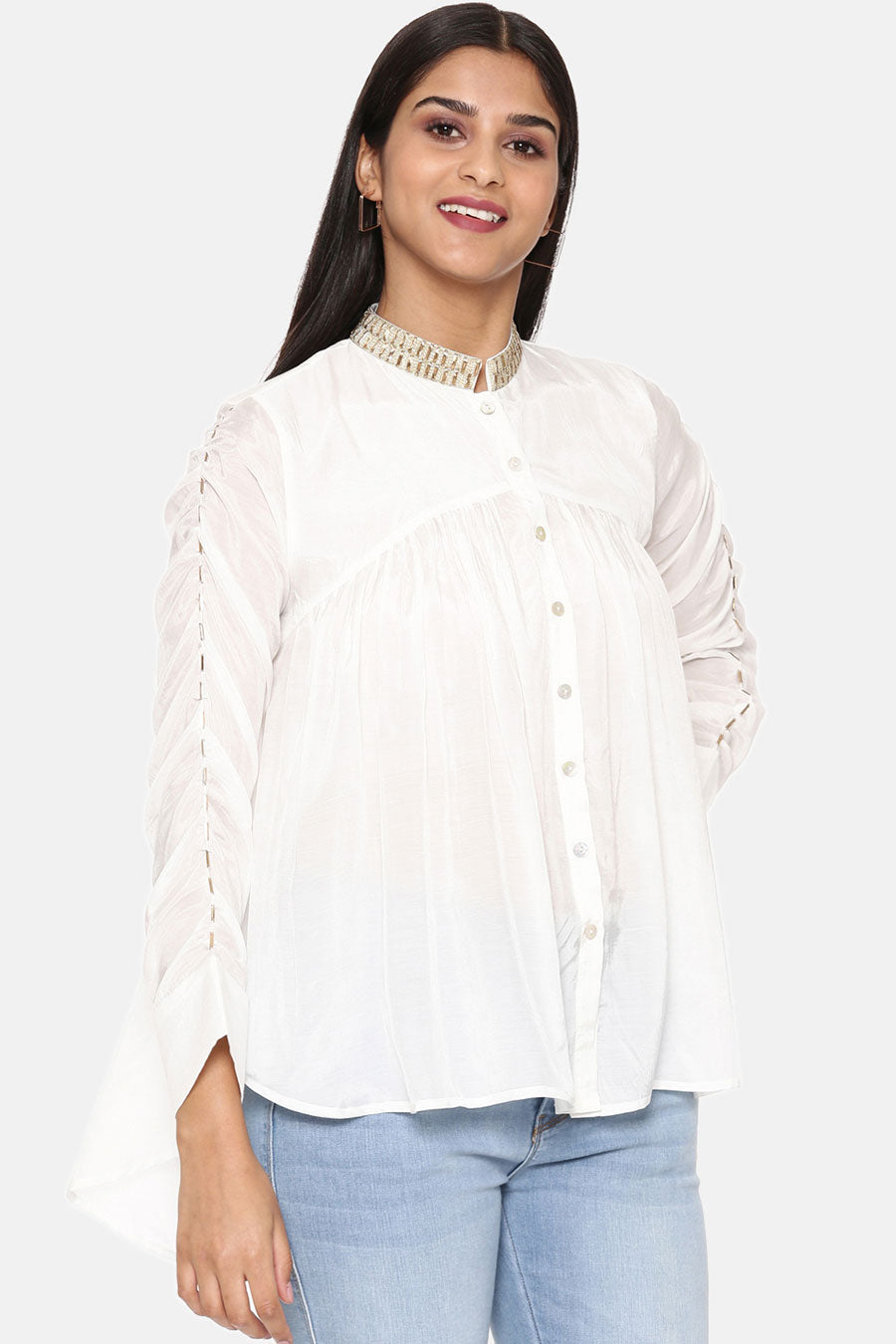 White Embroidered Muslin Shirt