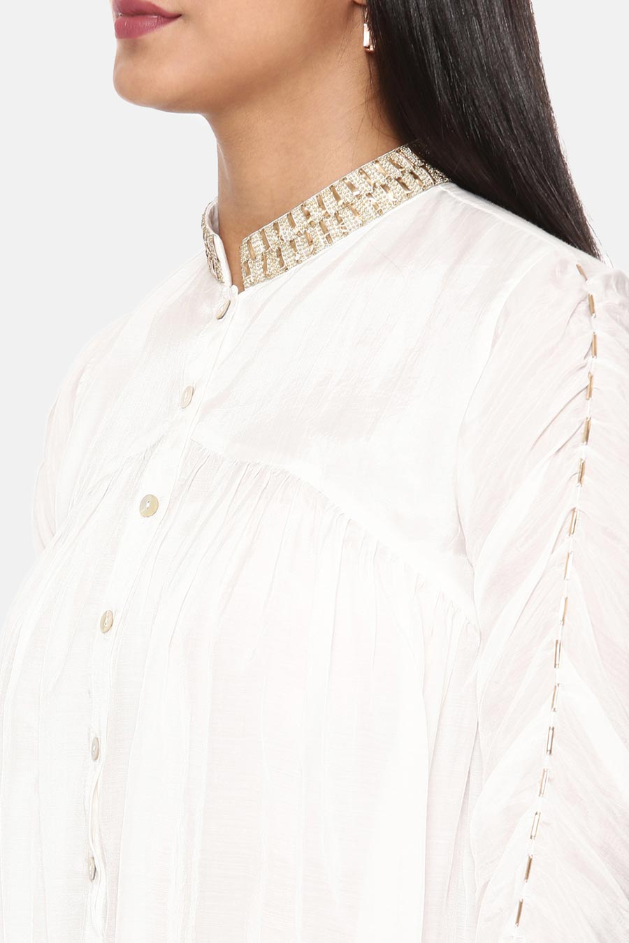 White Embroidered Muslin Shirt
