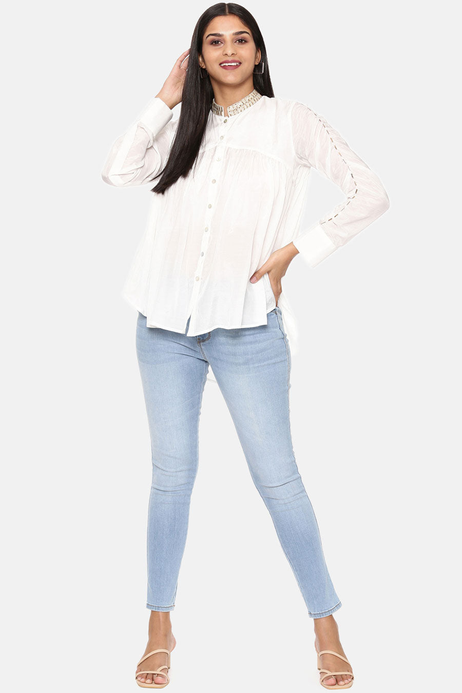 White Embroidered Muslin Shirt
