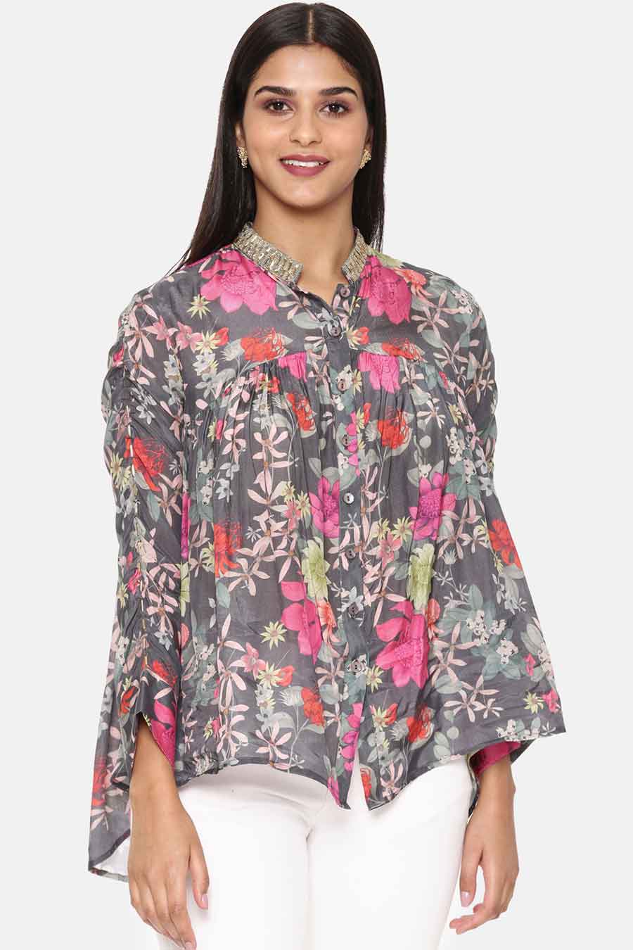Grey Floral Print Shirt
