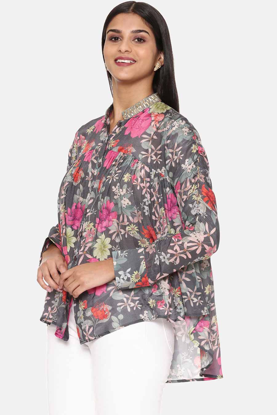 Grey Floral Print Shirt