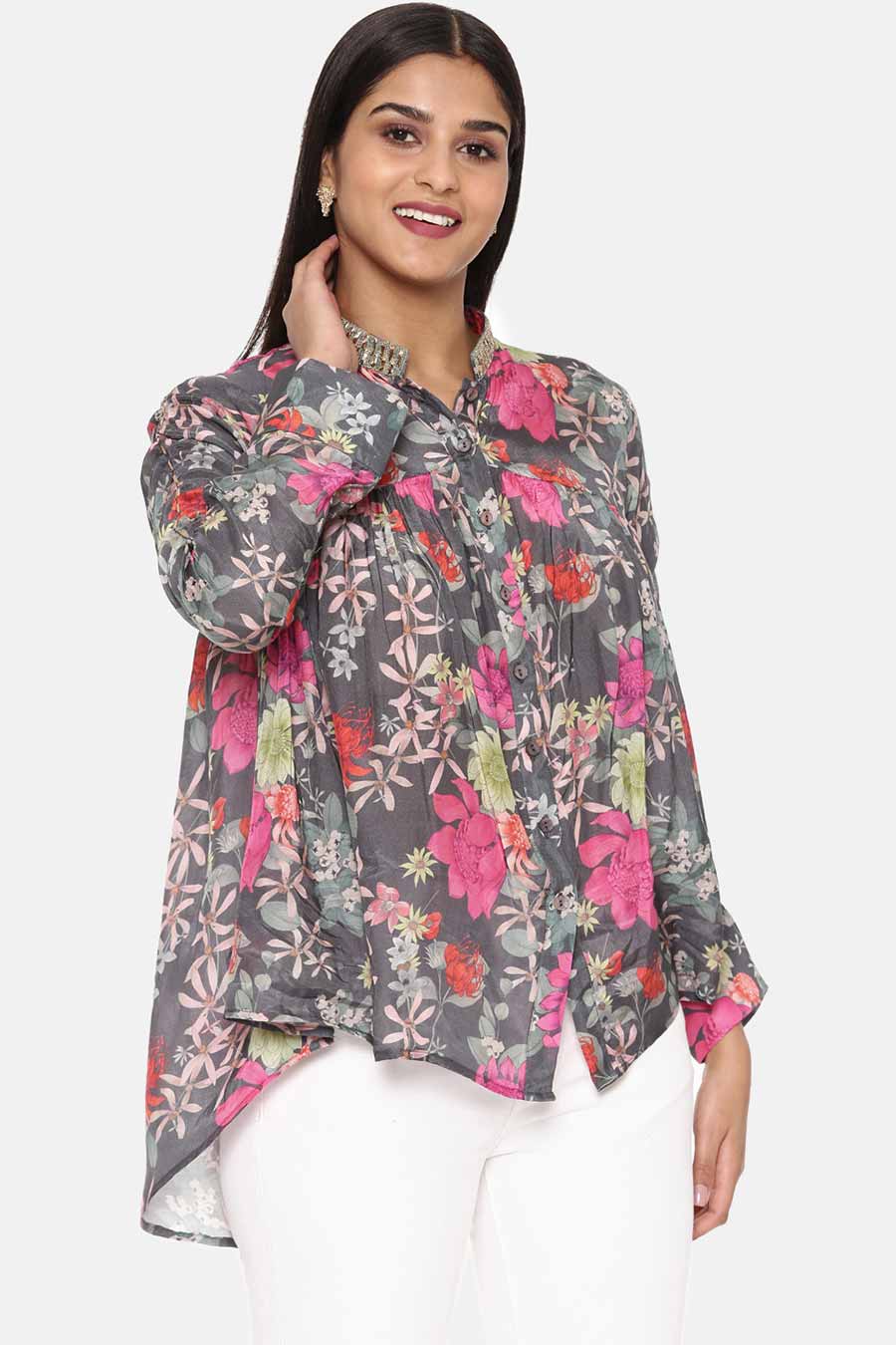 Grey Floral Print Shirt