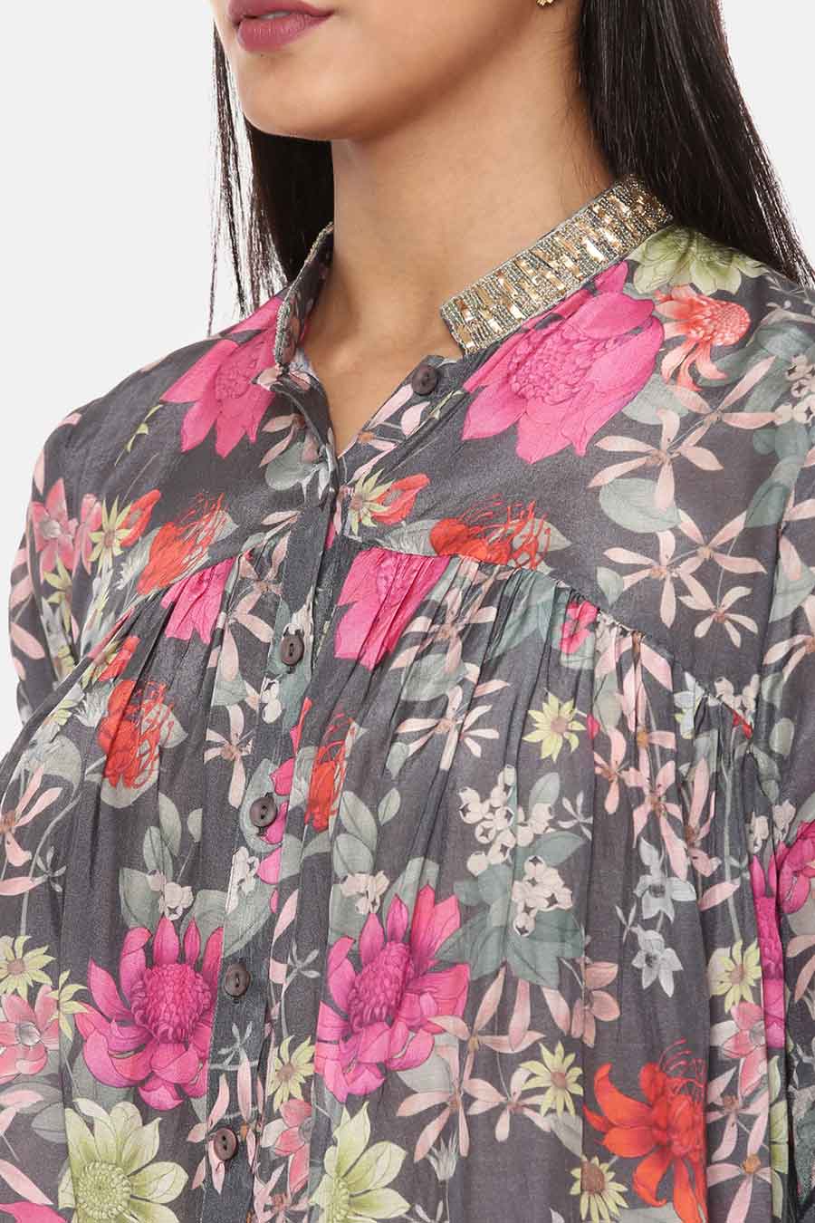 Grey Floral Print Shirt