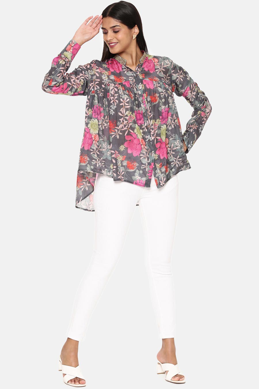 Grey Floral Print Shirt
