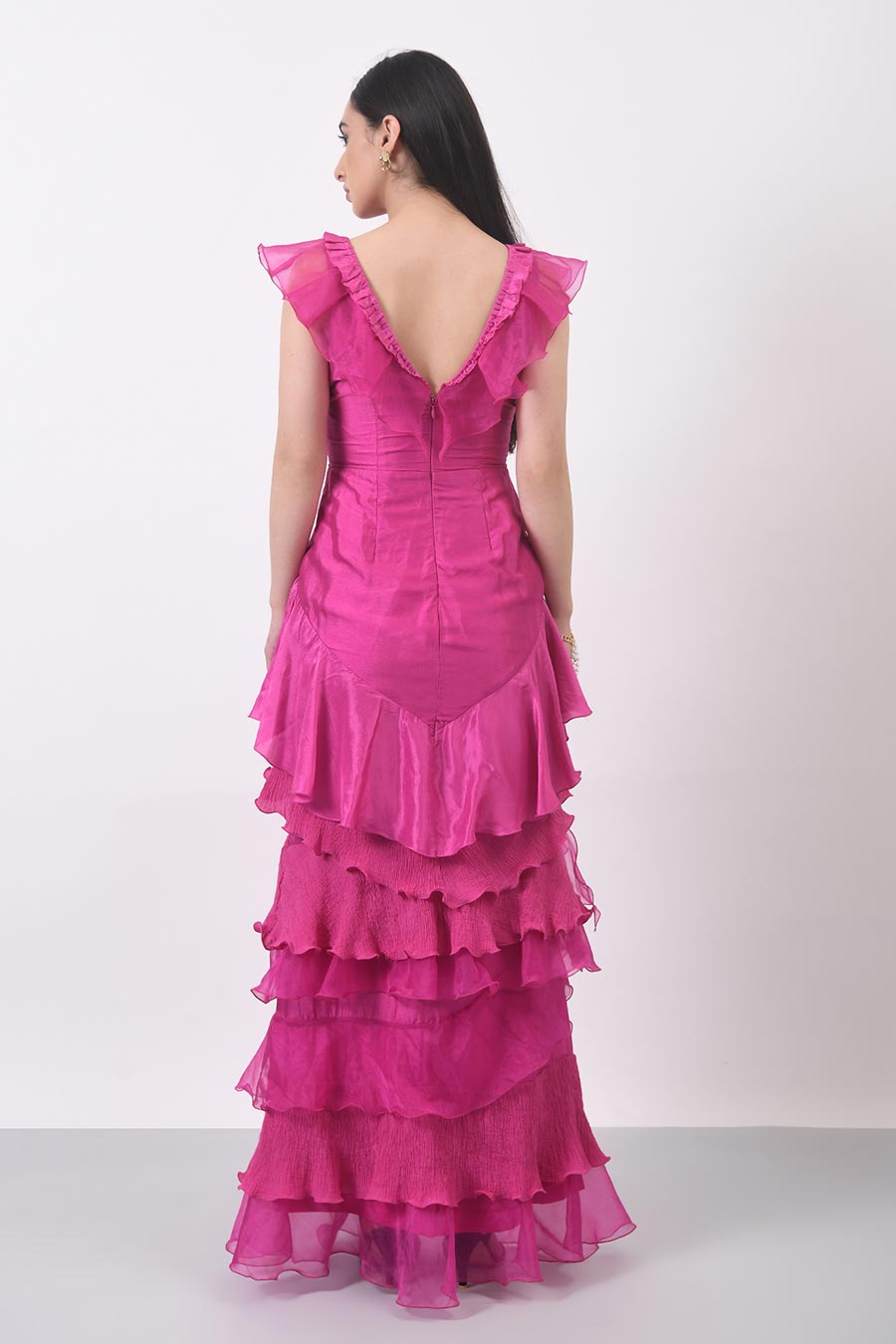 Pink Ruffle Gown Dress