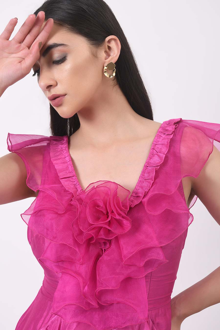 Pink Ruffle Gown Dress